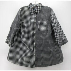 Lands End Top 18W Plus Shirt Patchwork Houndstooth Plaid No Iron